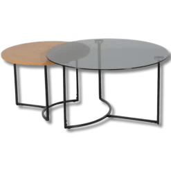 Set 2 tables de salon UCT23021 verre noir/naturel