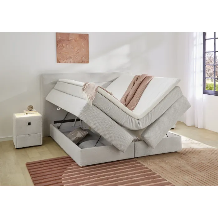 Simone lit 160x 200 cm beige Boxspring avec coffre