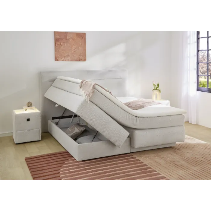 Simone lit 160x 200 cm beige Boxspring avec coffre