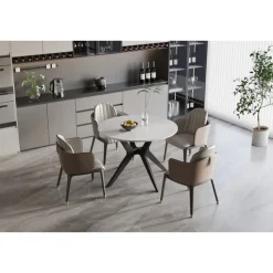 Table Appollo 110 cm pierre brillante ronde blanc