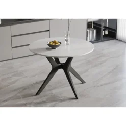 Table Appollo 110 cm pierre brillante ronde blanc
