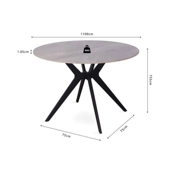 Table Appolo 110 cm pierre brillante gris