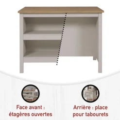 Table bar avec rangement Emmilia Chêne artisan et cachemire
