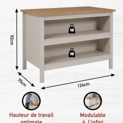 Table bar avec rangement Emmilia Chêne artisan et cachemire