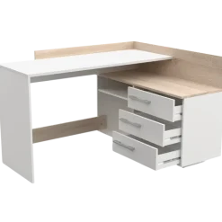 Thales - Bureau d'angle 484881 - Chêne brossé et blanc mat