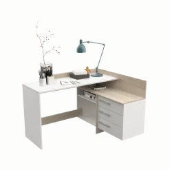 Thales - Bureau d'angle 484881 - Chêne brossé et blanc mat